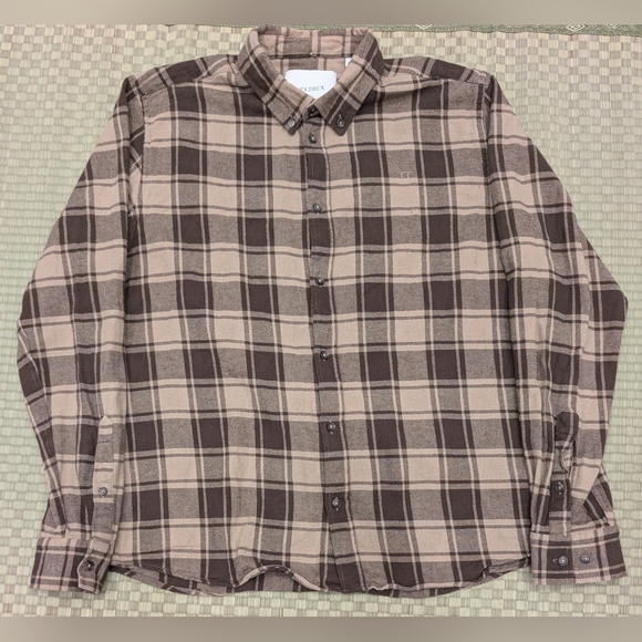 Les Deux Kristian Check Flannel Shirt Coffee Men's Size XL Made in Turkey
